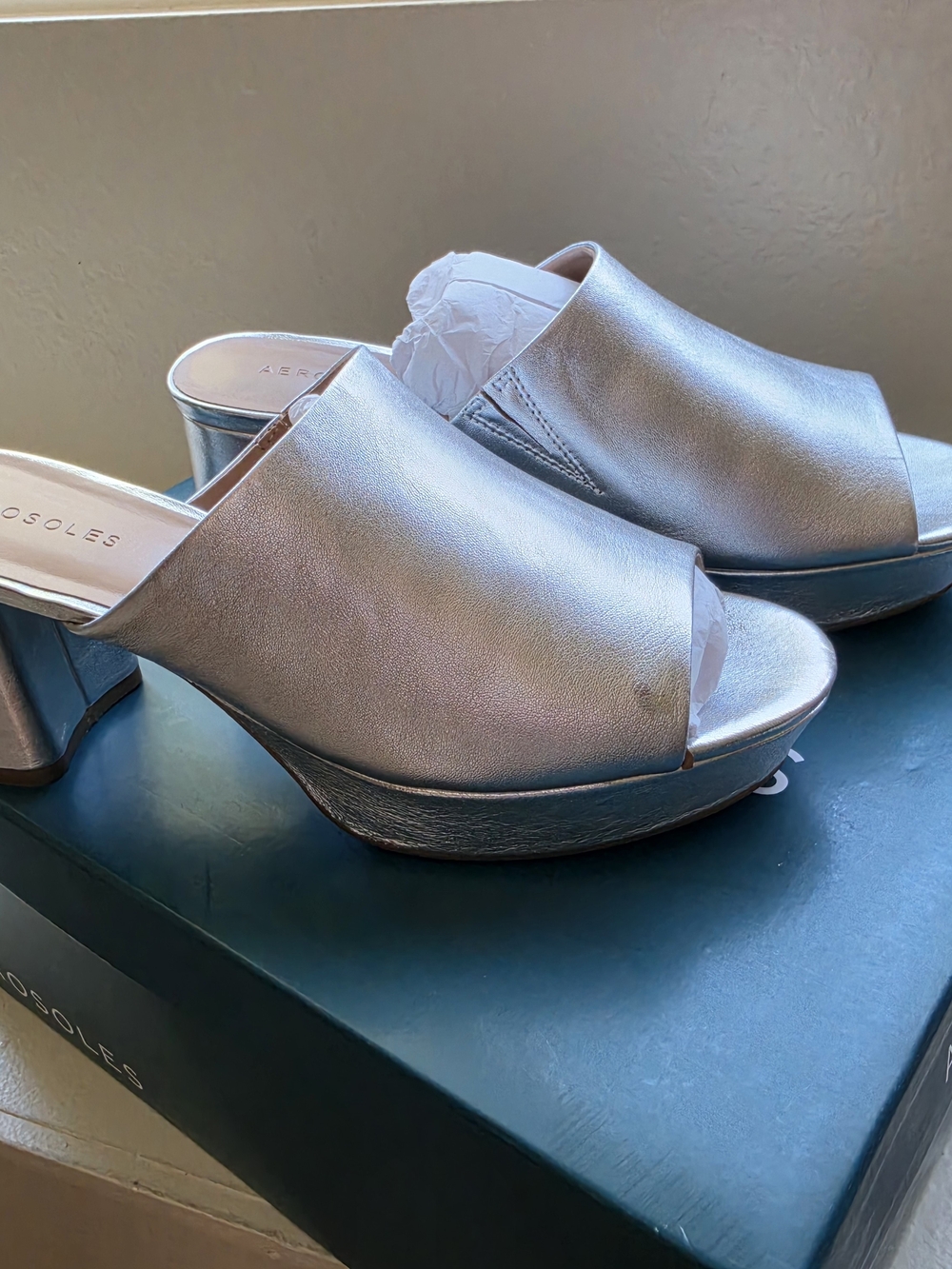 Aerosoles Silver Platform Mules
